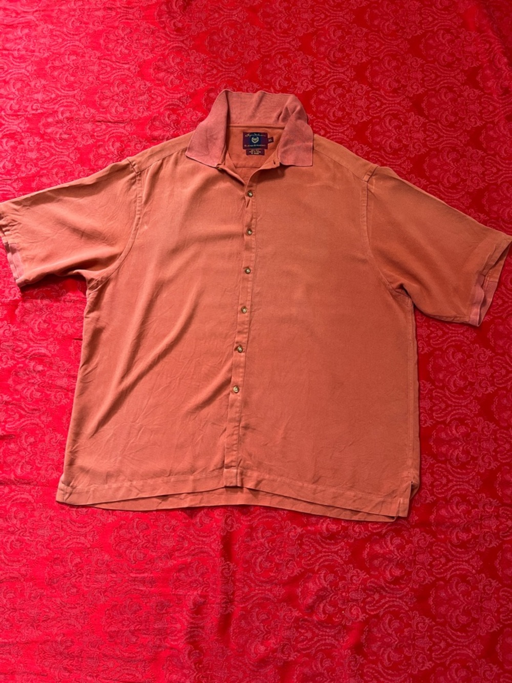 Byron Nelson Eleven Straight Men's 100% Silk Button Shirt XL Rust Camp Collar